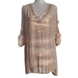Belle France Vacation Resort Cruise Coastal Tunic Top Sz L Beige Silk Blend